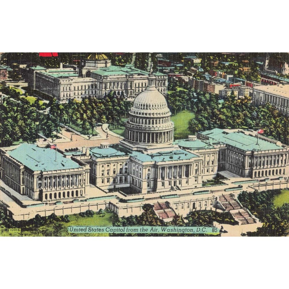 US Capitol Aerial View Washington DC Linen Postcard 1946 Postmarked Used
